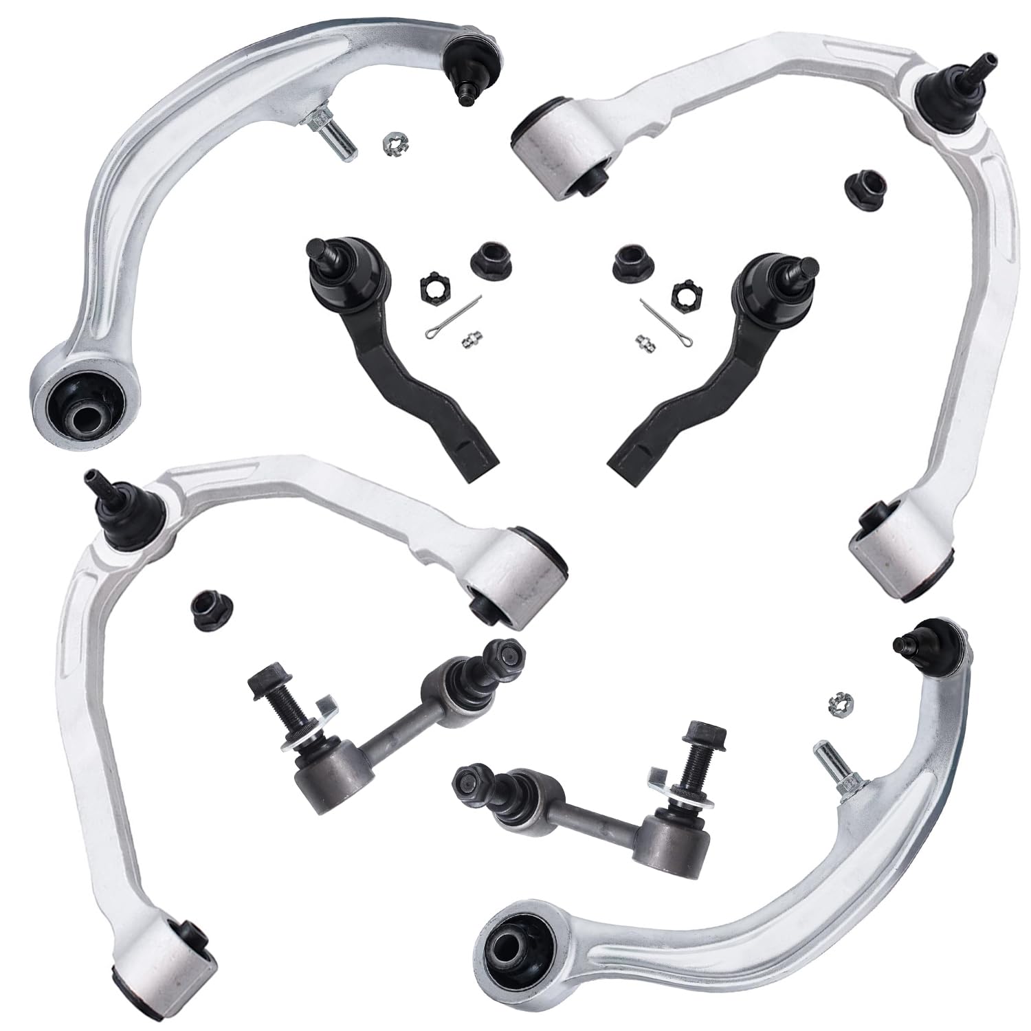 Detroit Axle - 8pc Front End Suspension Kit for 03-07 Infiniti G35, 03-09 Nissan 350Z, 4 Lower Rearward & Upper Control Arms 2 O