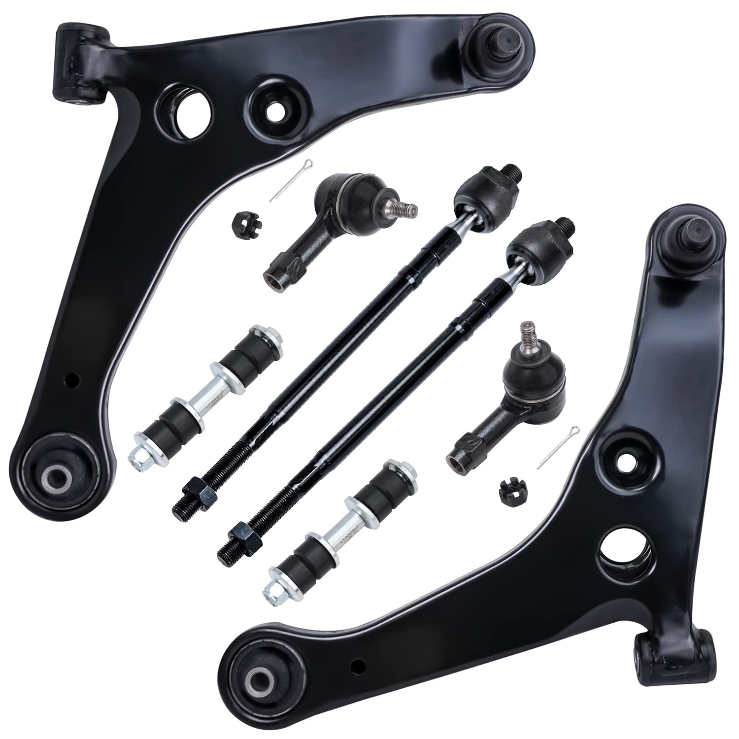 Detroit Axle - FWD Front End Suspension Kit for 2002-2007 Mitsubishi Lancer, Lower Control Arms w/Ball Joints Outer Inner Tie Ro