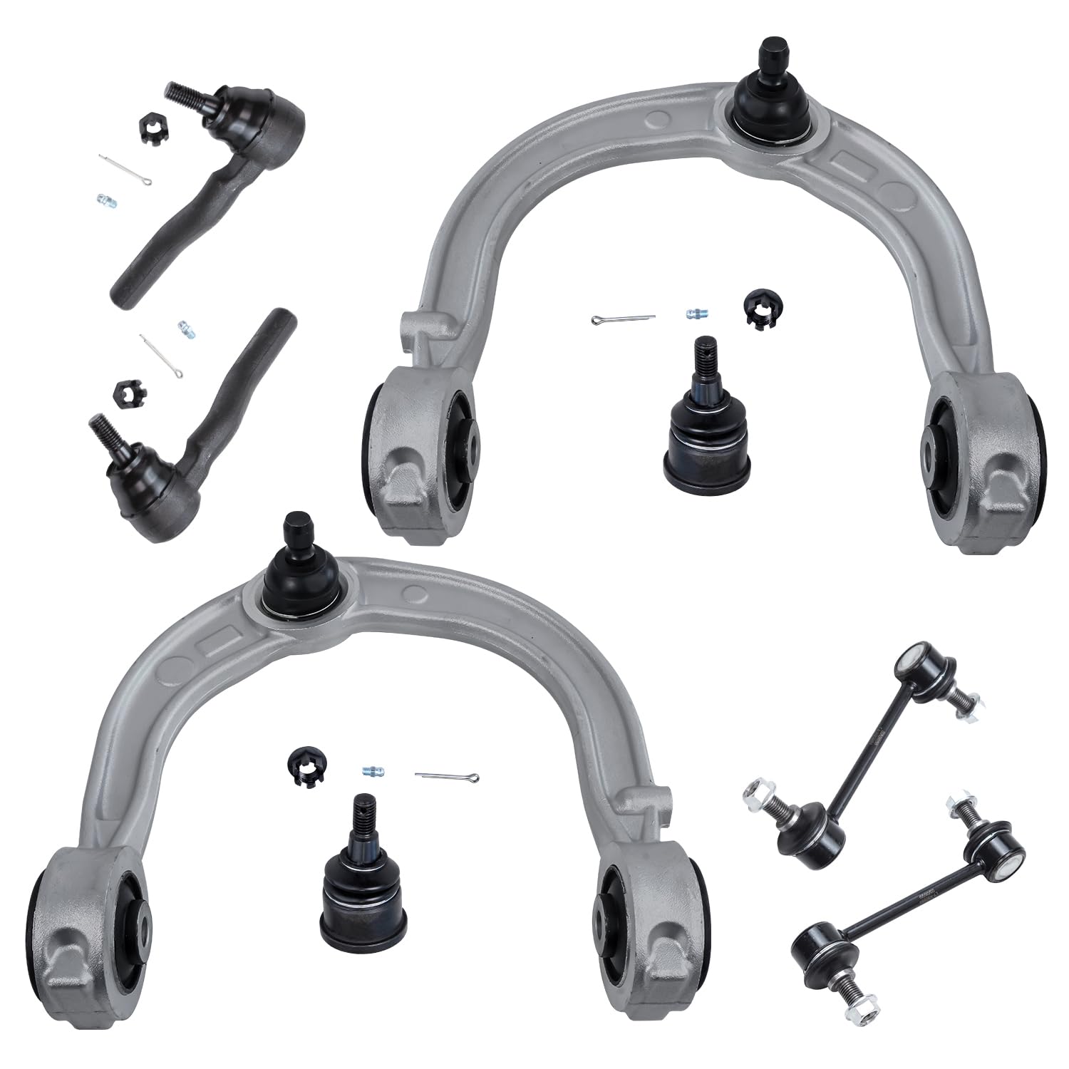 Detroit Axle - 8PC Front Upper Control Arms w/Ball Joint, Sway Bars and Outer Tie Rods for 2003 2004 2005 2006 2007 Cadillac CTS