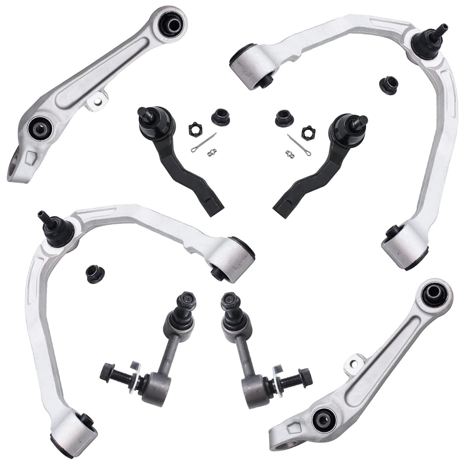 Detroit Axle - RWD Front End 8pc Suspension Kit for 2003-2004 Nissan 350Z Infiniti G35, 4 Lower Forward & Upper Control Arms 2 O