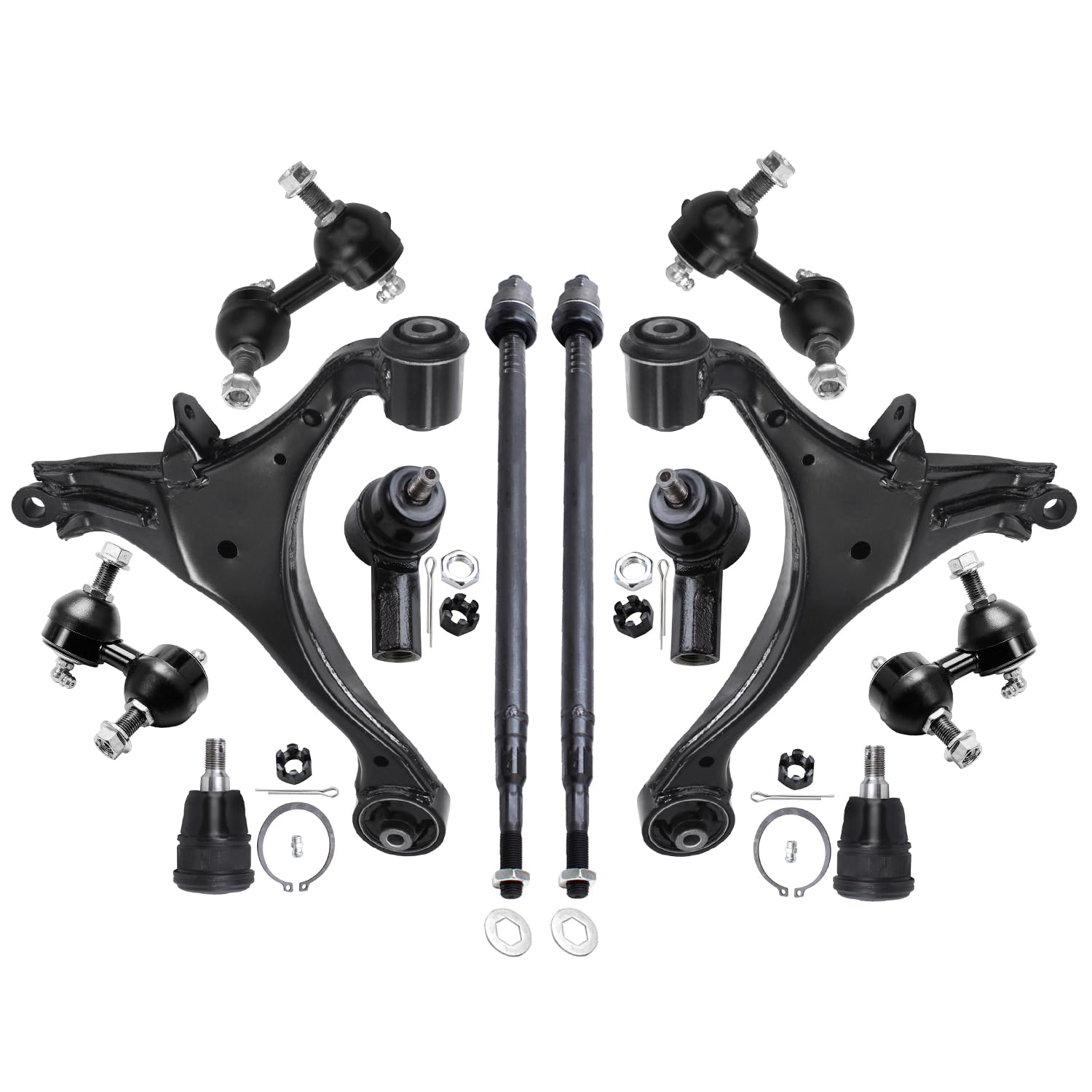 Detroit Axle - 12pc Front End Suspension Kit for 2001-2005 Honda Civic 2 Lower Control Arms 2 Lower Ball Joints 4 Inner & Outer