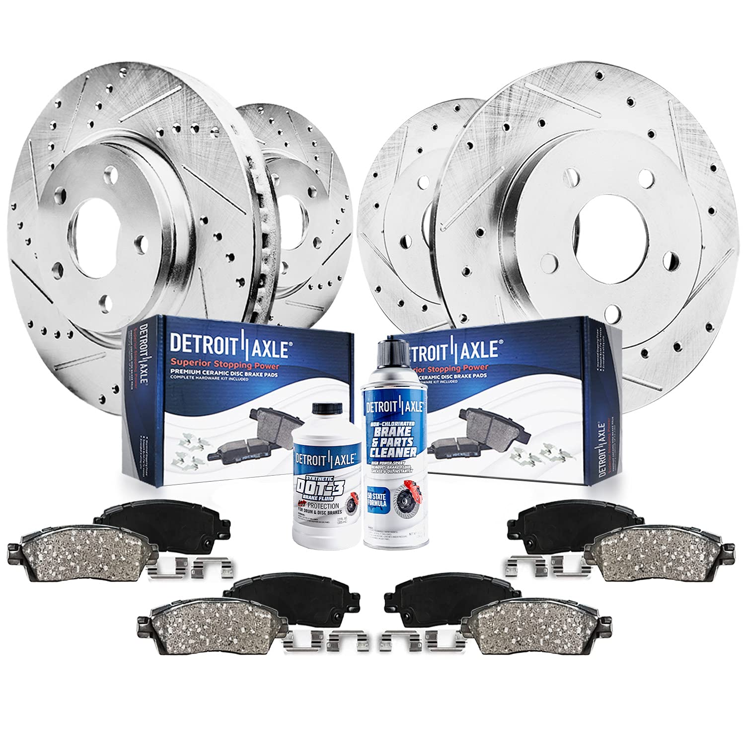 Detroit Axle - 2.0L Brake Kit for 2010 2011 Kia Soul Drilled & Slotted Disc Brakes Rotors Ceramic Brake Pads w/Hardware Front an