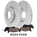 Detroit Axle - Rear Brake Kit for 2015-2017 Chrysler 200, 2014-2022 Jeep Cherokee, Drilled & Slotted Disc Brake Rotors Ceramic B