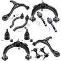 Detroit Axle - 12PC Front Upper Lower Control Arms, Lower Ball Joints, Sway Bars, Inner Outer Tie Rods Replacement for 2004-2008