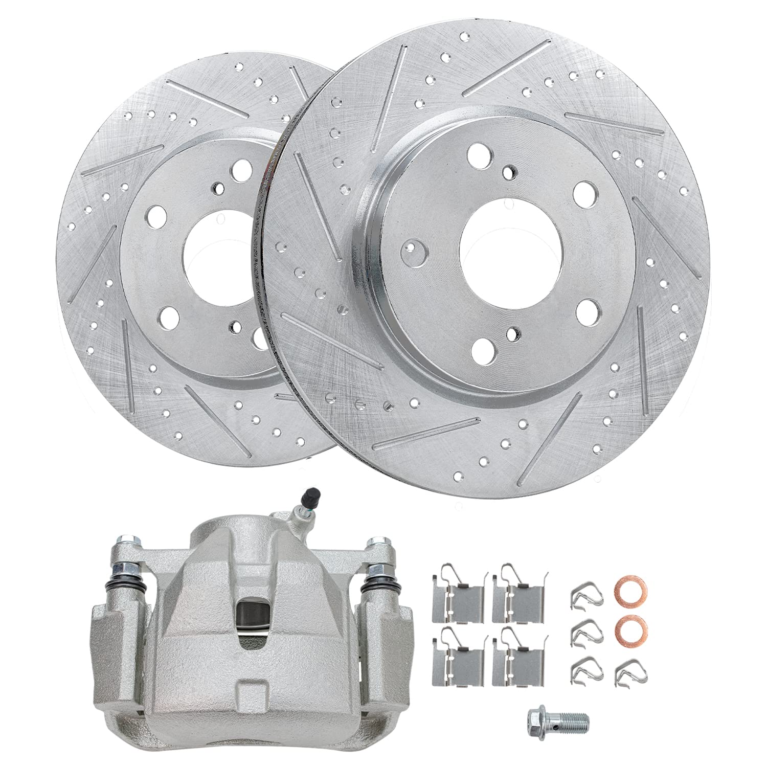Detroit Axle - Front Drilled & Slotted Rotors Left Brake Caliper for Toyota RAV4 Prius V Lexus HS250H Scion xB Replacement