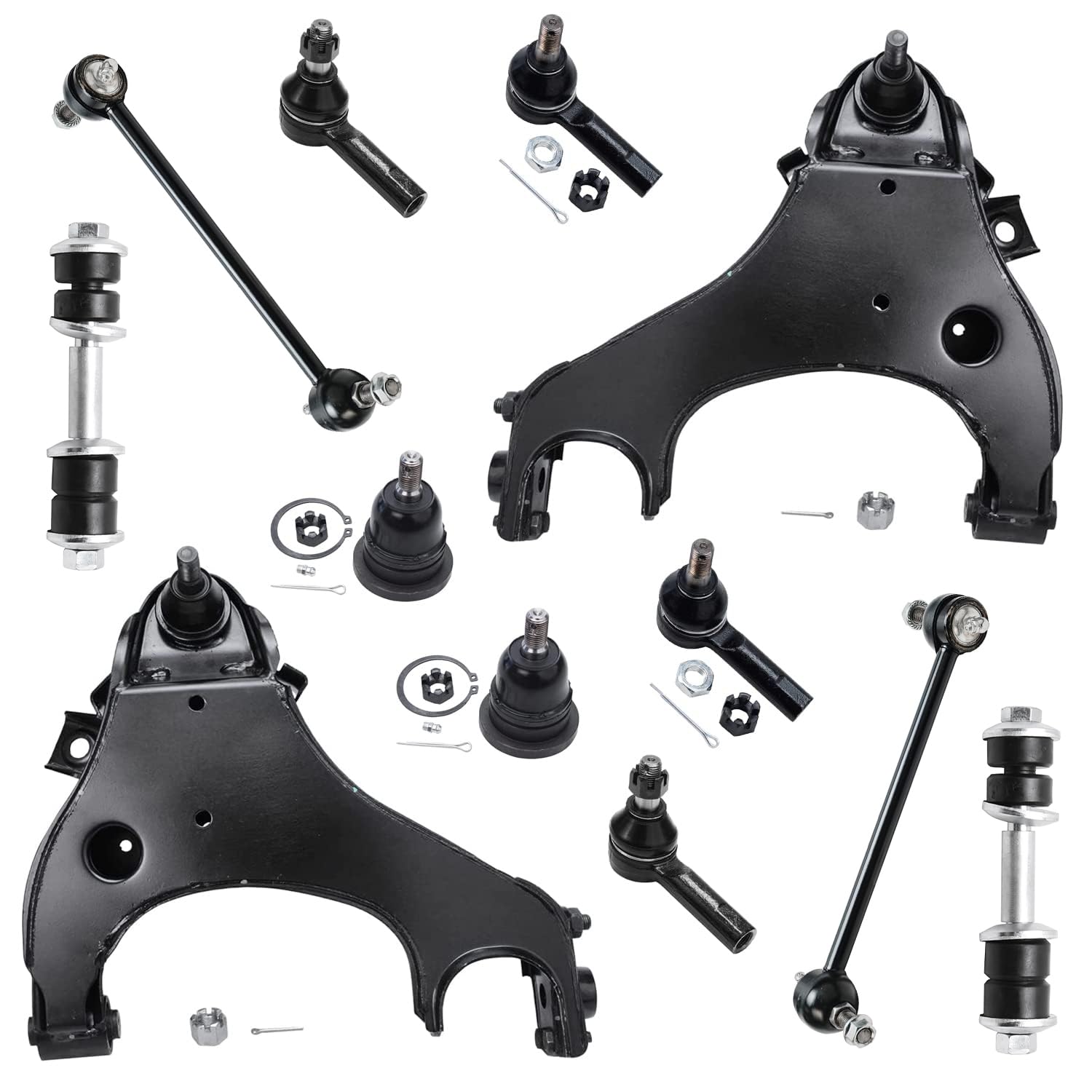 Detroit Axle - 12PC Front Lower Control Arms, Ball Joints, Front Rear Sway Bars, Inner and Outer Tie Rods for 2000 2001 2002 200
