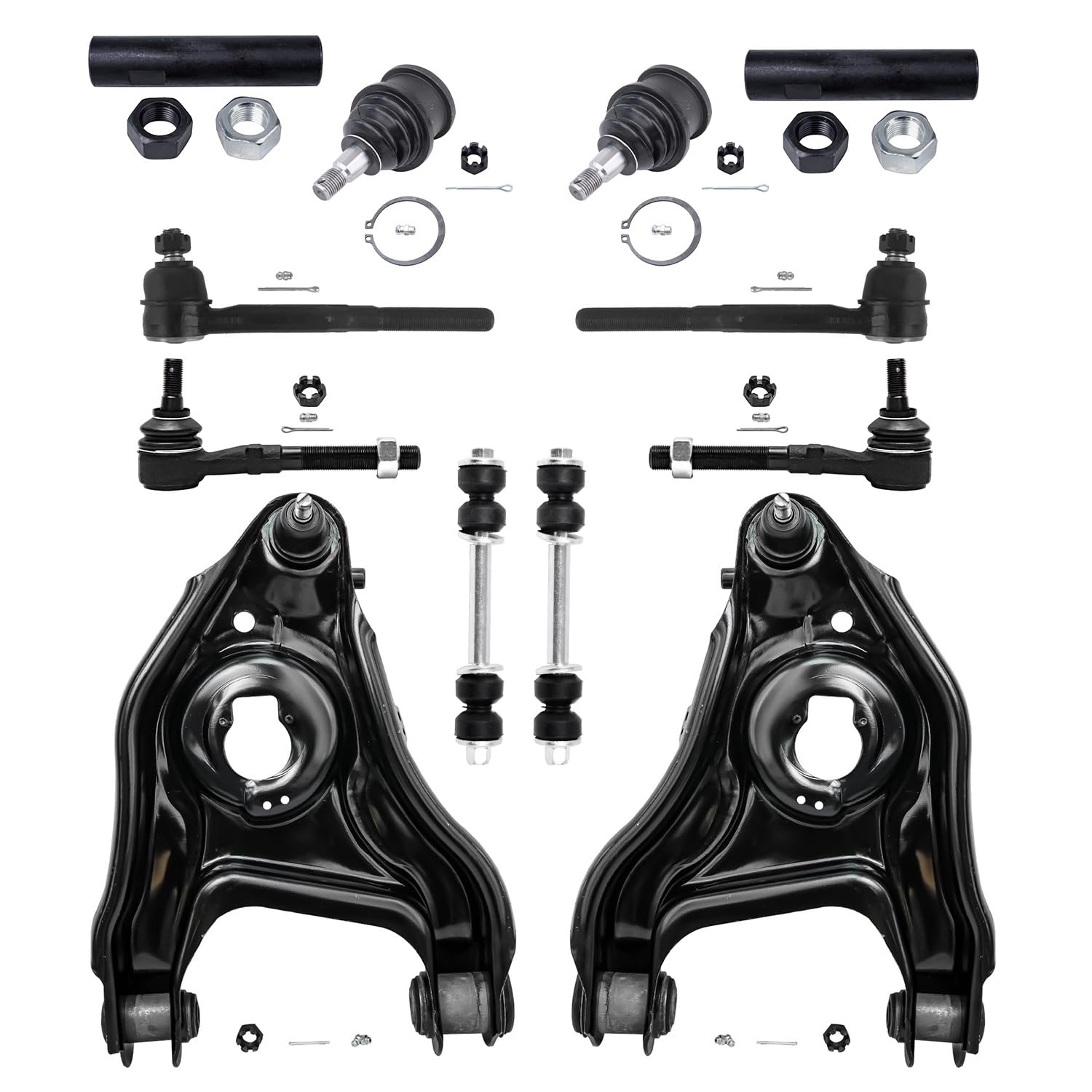 Detroit Axle - 12pc Front Suspension Kit fits 2WD ONLY 2 Lower Control Arms & Ball Joints, 4 Inner & Outer Tie Rod End Links 2 T