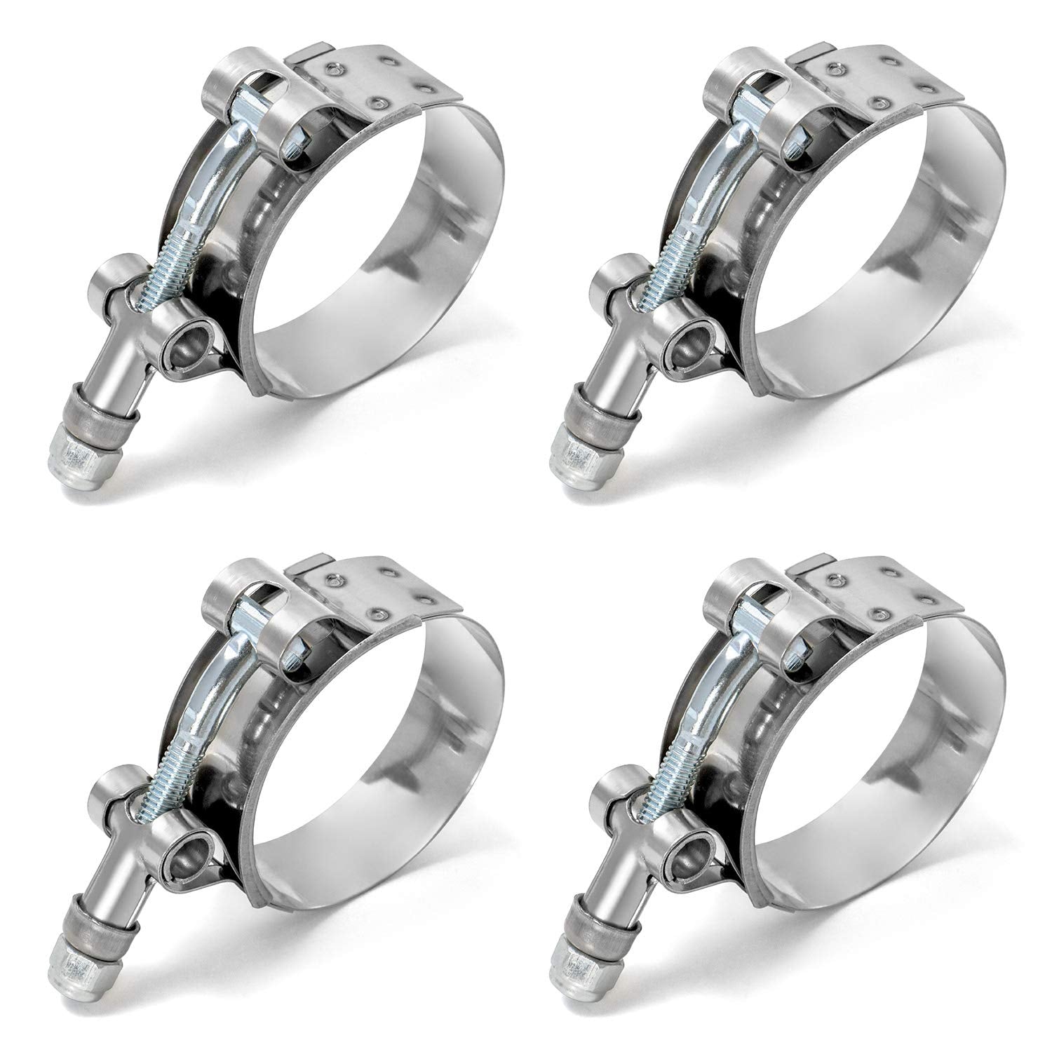 QWORK 2 T-Bolt Hose Clamp Stainless Steel, Working Range 58mm - 65mm for 2 Hose ID, Turbo Intake Intercooler Hose Clamp, 4 Pack