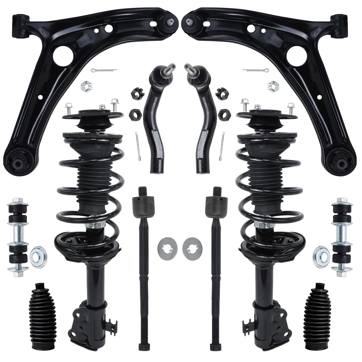 Detroit Axle - 12pc Front End Suspension Kit for Toyota Echo 00-05, Struts w/Coil Spring Lower Control Arms w/Ball Joint Tie Rod