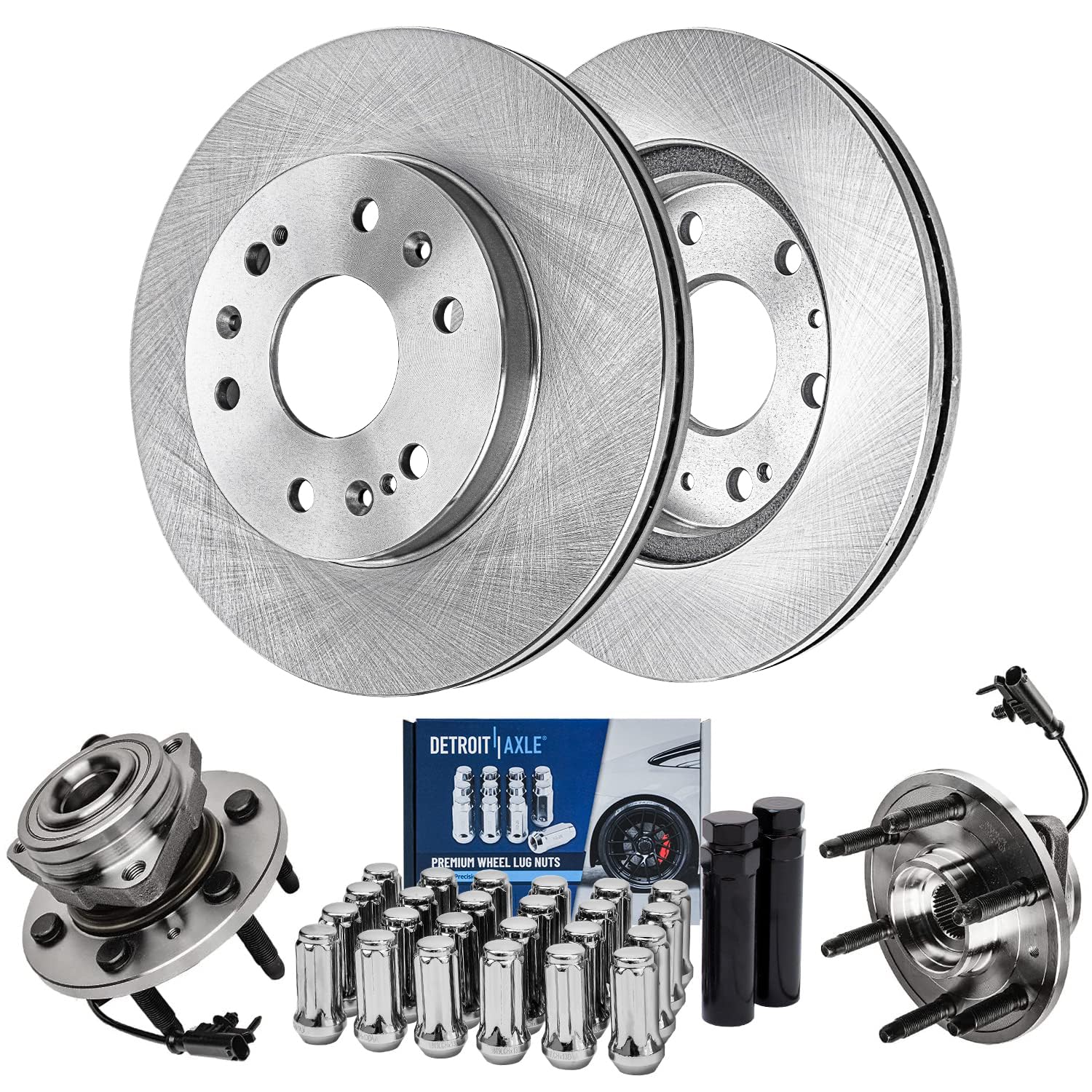 Detroit Axle - Front Disc Rotors Wheel Hubs + 24pc Lug Nuts w/keys Replacement for Suburban Silverado Sierra Yukon XL 1500 Tahoe