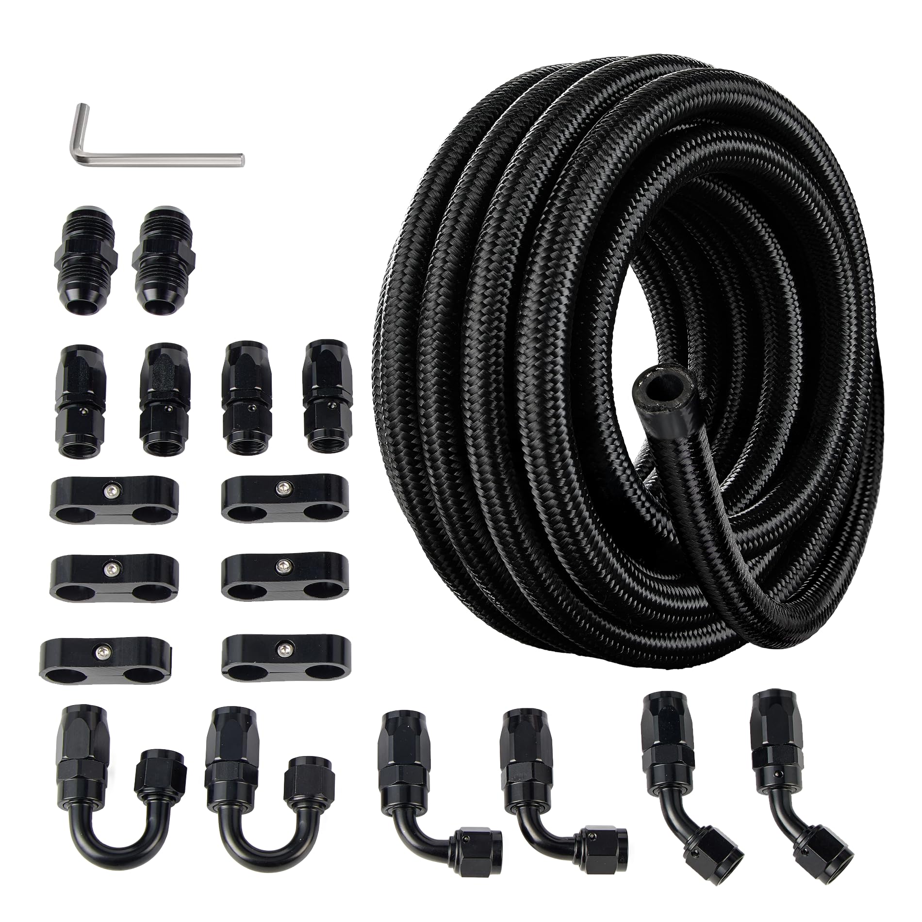 EVIL ENERGY 6AN Fuel Line Kit, 6AN Nylon Braided Fuel Line Hose Fitting Kit CPE 16FT Black